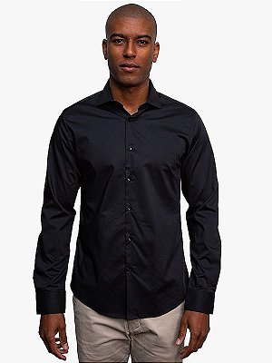 Camisa Manga Longa Tencel Preto Ville de France