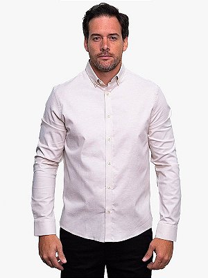 Camisa Manga Longa Regular Oxford c/ Elastano Caqui Medio Calvin Klein