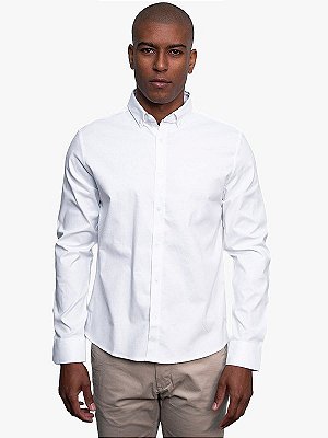 Camisa Manga Longa Regular Oxford c/ Elastano Branco Calvin Klein