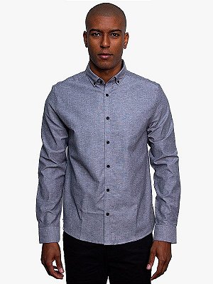 Camisa Manga Longa Regular Oxford c/ Elastano Preto Calvin Klein