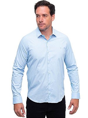 Camisa Manga Longa Relaxed Fit Tricoline Azul Celeste Docthos