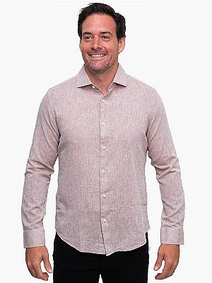 Camisa Linho Manga Longa Areia Ville de France