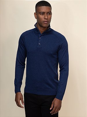 Tricot Gola Alta Botão Ville de France Azul