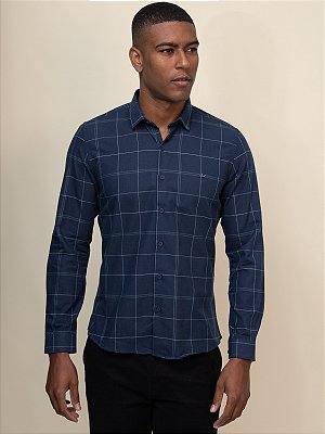 Camisa Manga Longa Slim Xadrez Docthos Marinho