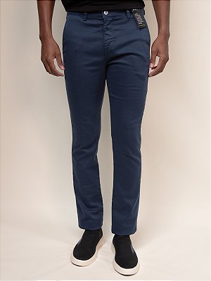 Calça Sarja Andrews Bolso Faca Ville de France Azul Petroleo