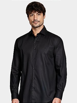 Camisa Aramis Manga Longa Algodão Maquinetada Stretch Preto