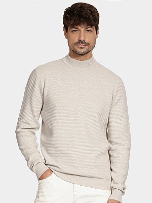 Tricot Aramis Manga Longa Gola Midi Nervuras Palha