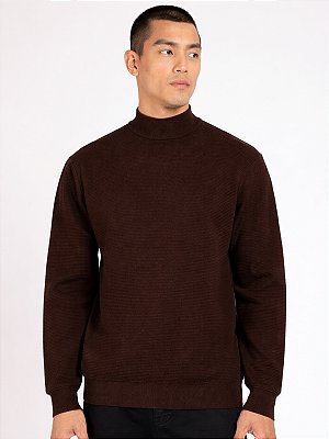 Tricot Aramis Manga Longa Gola Midi Nervuras Café