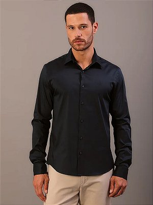 Camisa Calvin Klein Manga Longa Slim Básica Marinho