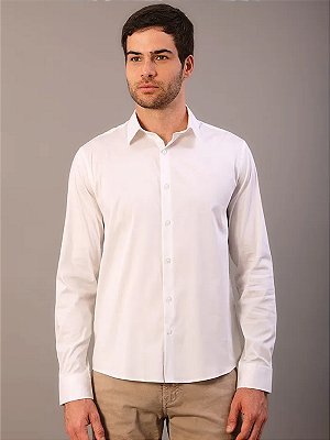 Camisa Calvin Klein Manga Longa Slim Básica Branco