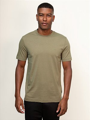 Camiseta Boss Regular Fit em Jersey de Algodão com Logo Thompson Verde Militar