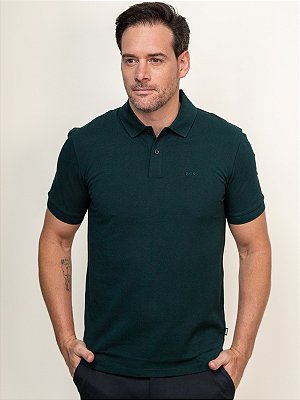 Polo Boss Piquet Pallas Regular Fit com Logo Bordado Verde Escuro