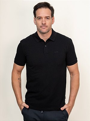 Polo Boss Piquet Pallas Regular Fit com Logo Bordado Preto