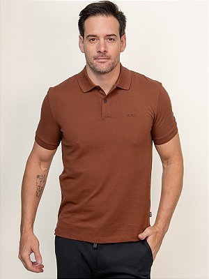 Polo Boss Piquet Pallas Regular Fit com Logo Bordado Marrom