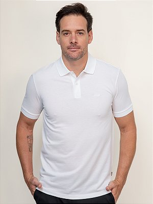 Polo Boss Piquet Pallas Regular Fit com Logo Bordado Branco