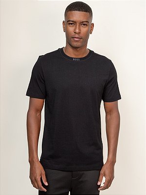 Camiseta Boss Em Jersey De Algodão Com Colarinho De Logo Preto