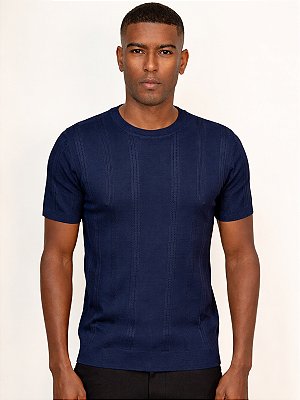 Camiseta Tricot Viscose Ville de France Line Texture Marinho