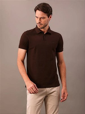 Polo Calvin Klein Manga Curta Regular Listras Surton Marrom
