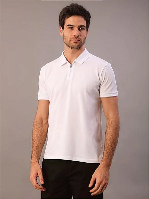 Polo Calvin Klein Manga Curta Masculino Slim Meio Zíper Branco