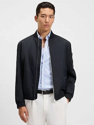 Jaqueta Boss Repelente a Água com Corte com Monograma Double B Navy