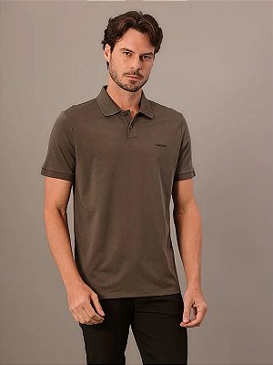 Polo Masculina Calvin Klein Manga Curta Logo Silver Jersey Cinza Médio