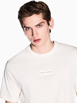 Camiseta Armani Exchange Slim Fit em Algodão Off White