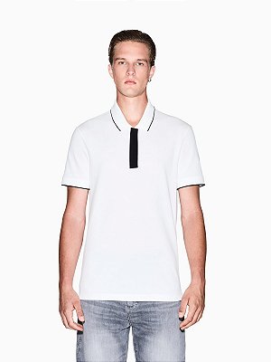 Polo Armani Exchange com Detalhe de Botão Slim Fit Off White