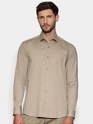 Camisa Aramis Manga Longa Slim em Tricoline Stretch Liso Trigo