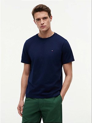 Camiseta de Gola Redonda com Bordado da Bandeira Tommy Hilfiger Carbon Navy