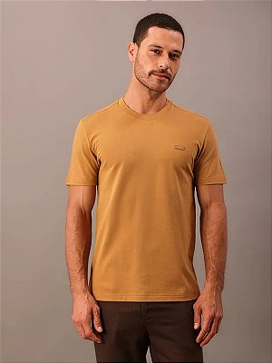 Camiseta Calvin Klein Manga Curta Piquet Patch Borracha Havana