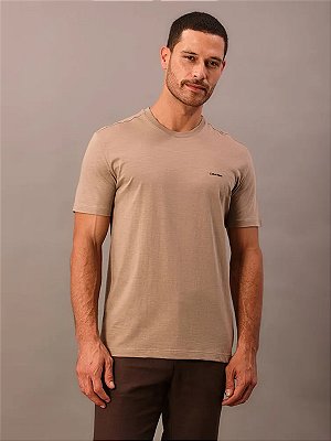 Camiseta Básica Calvin Klein Manga Curta Flamê Caqui Medio