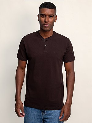 Polo Calvin Klein Gola Portuguesa Slim Marrom