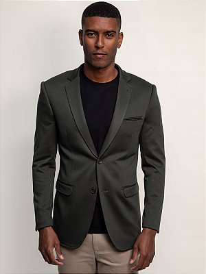 Blazer Raffer Malha Slim com Forro Listrado Verde Jasper