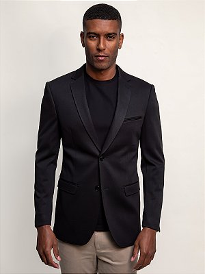 Blazer Raffer Malha Slim com Forro Listrado Preto