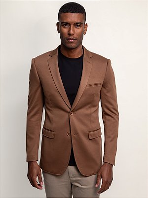 Blazer Raffer Malha Slim com Forro Listrado Mocha Mousse