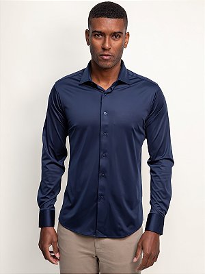 Camisa Manga Longa Slim Tech Flex Ville de France Marinho