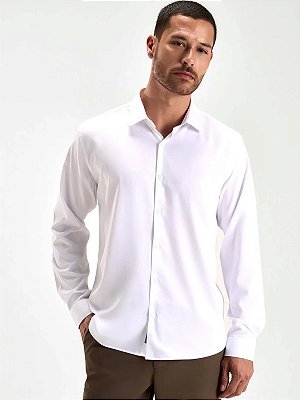 Camisa Docthos Relaxed Fit Manga Longa Bambu Maquinetado Branco
