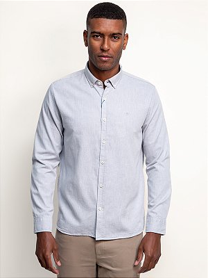 Camisa Docthos Relaxed Fit Manga Longa Oxford Colarinho Americano Cinza