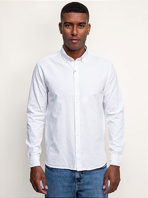 Camisa Docthos Relaxed Fit Manga Longa Oxford Colarinho Americano Branco