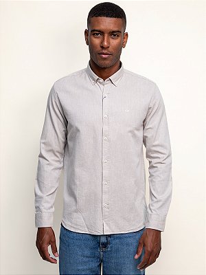 Camisa Docthos Relaxed Fit Manga Longa Oxford Colarinho Americano Bege