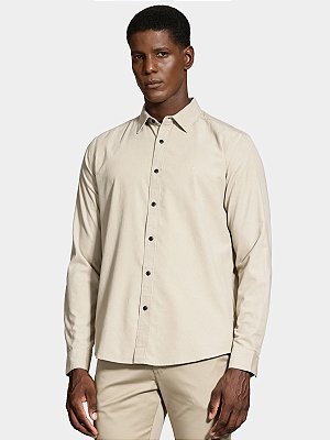 Camisa Aramis Manga Longa Slim em Veludo Cotelê Areia