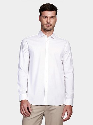 Camisa Aramis Manga Longa Slim em Tricoline Stretch Liso Branco
