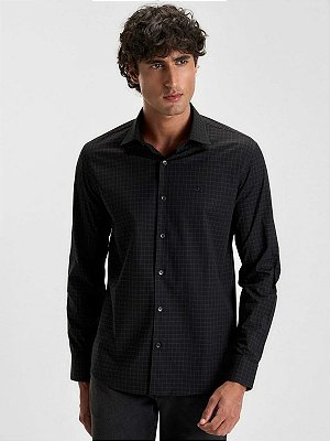 Camisa Docthos Relaxed Fit Manga Longa Xadrez Mercerizadas Preto Capione
