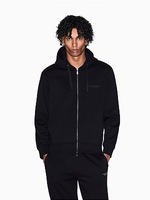 Moletom Armani Exchange com Zíper Frontal em Tecido Felpudo de Algodão Francês Preto