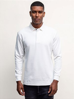 Polo Manga Longa Ville de France Hidden Placket Branco