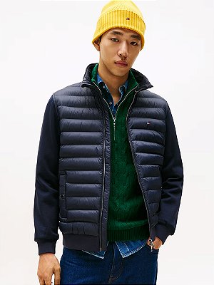 Jaqueta Puffer Tommy Hilfiger Mix Media Stand Collar Carbon Navy
