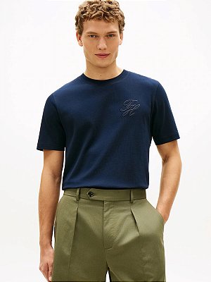 Camiseta Tommy Hilfiger Script Light Interlock Desert Sky
