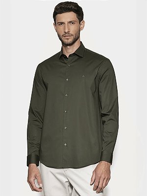 Camisa Aramis Manga Longa Regular Stretch Liso Verde Escuro