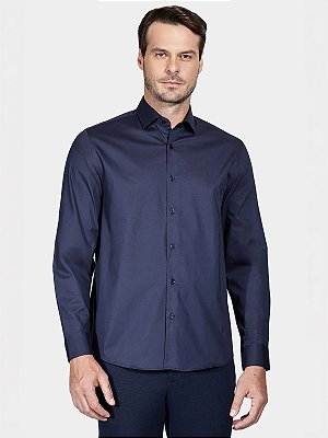 Camisa Aramis Manga Longa Regular Stretch Liso Marinho