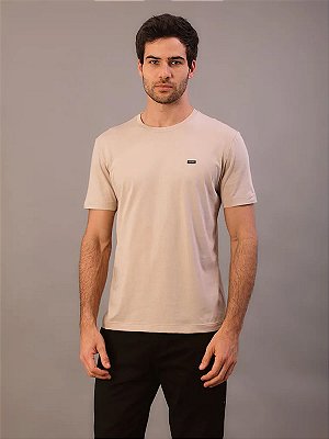 Camiseta Manga Curta Calvin Klein Masculino Algodão Egípcio Caqui Claro